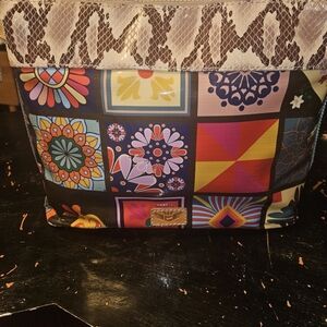 Colorful Patchwork Consuela Crossbody Purse with Snake Print Trim